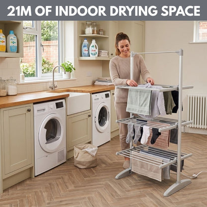 Lazy-Dry Electric Clothes Dryer with Cover - 3 Tier - 36 (21m) Heated Rails