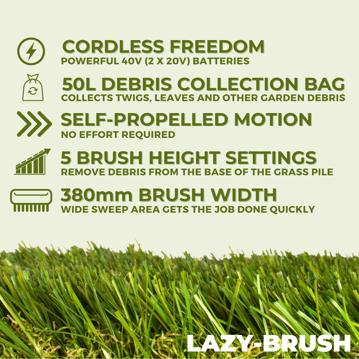 Cordless Lazy-Brush - Artificial Grass Sweeper 40V
