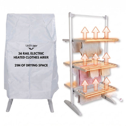 Lazy-Dry Electric Clothes Dryer with Cover - 3 Tier - 36 (21m) Heated Rails